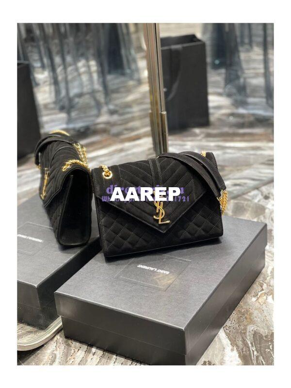 Replica YSL Saint Laurent Envelope Medium Bag In Mix Matelassé Suede Calf 600185 Black 5