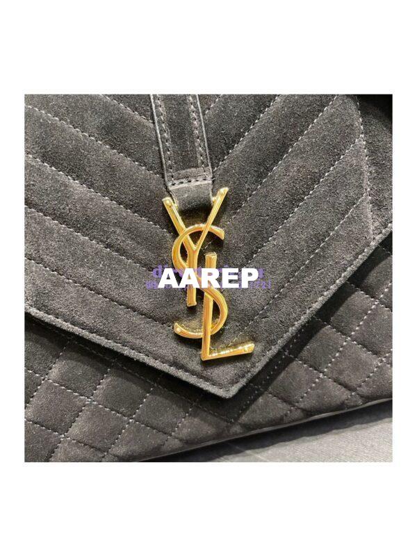 Replica YSL Saint Laurent Envelope Medium Bag In Mix Matelassé Suede Calf 600185 Black 8