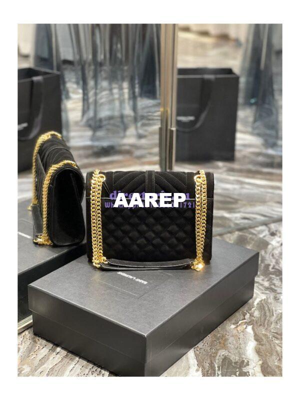 Replica YSL Saint Laurent Envelope Medium Bag In Mix Matelassé Suede Calf 600185 Black 10