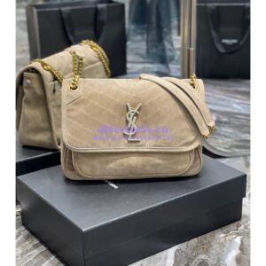 Replica YSL Saint Laurent Niki Medium In Quilted Suede And Smooth Leather 6331581 Beige