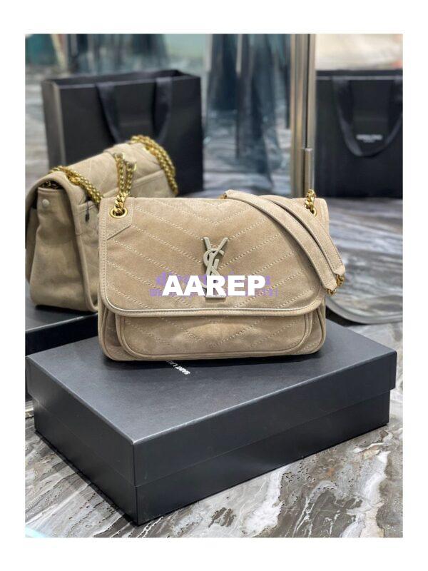 Replica YSL Saint Laurent Niki Medium In Quilted Suede And Smooth Leather 6331581 Beige 3