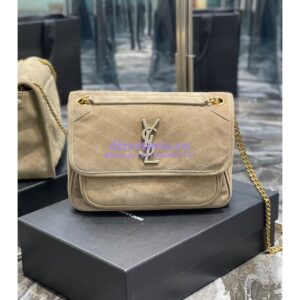 Replica YSL Saint Laurent Niki Medium In Quilted Suede And Smooth Leather 6331581 Beige 2