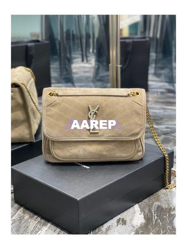 Replica YSL Saint Laurent Niki Medium In Quilted Suede And Smooth Leather 6331581 Beige 4