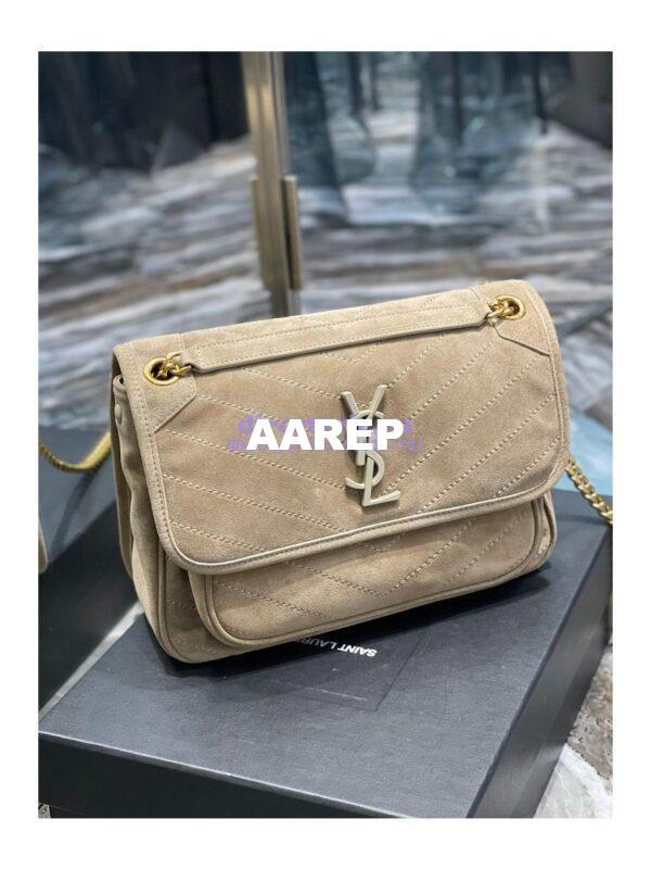 Replica YSL Saint Laurent Niki Medium In Quilted Suede And Smooth Leather 6331581 Beige 5