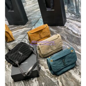 Replica YSL Saint Laurent Niki Medium In Quilted Suede And Smooth Leather 6331581 Dark Green