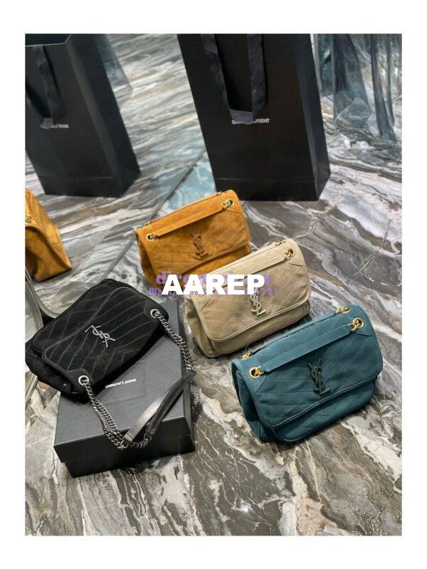 Replica YSL Saint Laurent Niki Medium In Quilted Suede And Smooth Leather 6331581 Dark Green