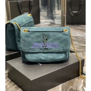 Replica YSL Saint Laurent Niki Medium In Quilted Suede And Smooth Leather 6331581 Dark Green 2