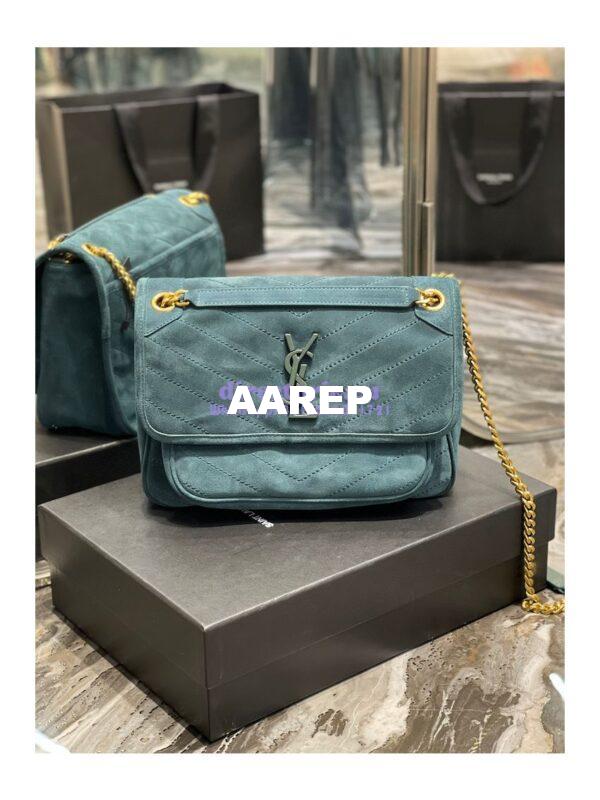 Replica YSL Saint Laurent Niki Medium In Quilted Suede And Smooth Leather 6331581 Dark Green 2