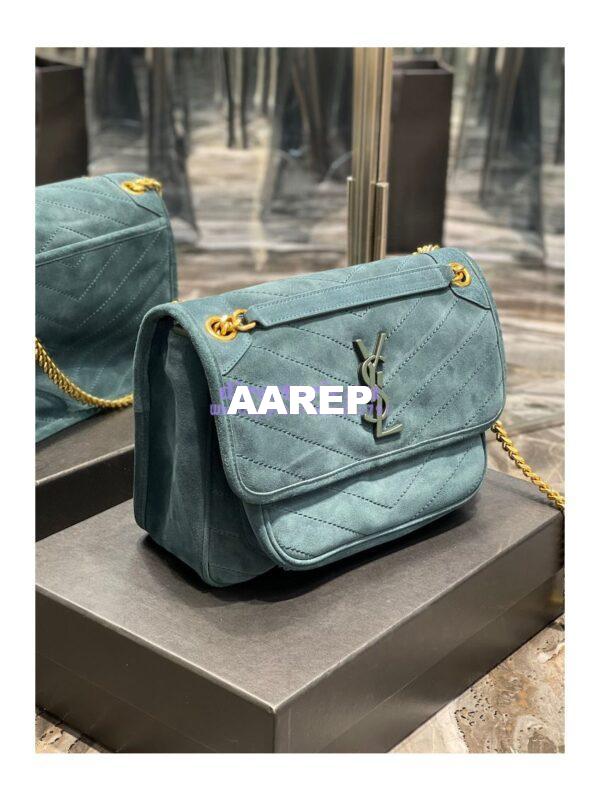 Replica YSL Saint Laurent Niki Medium In Quilted Suede And Smooth Leather 6331581 Dark Green 3