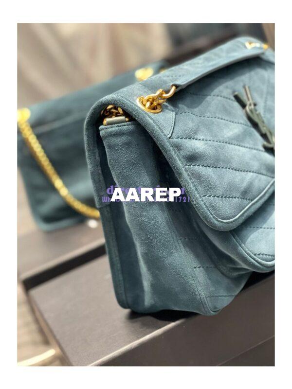 Replica YSL Saint Laurent Niki Medium In Quilted Suede And Smooth Leather 6331581 Dark Green 4