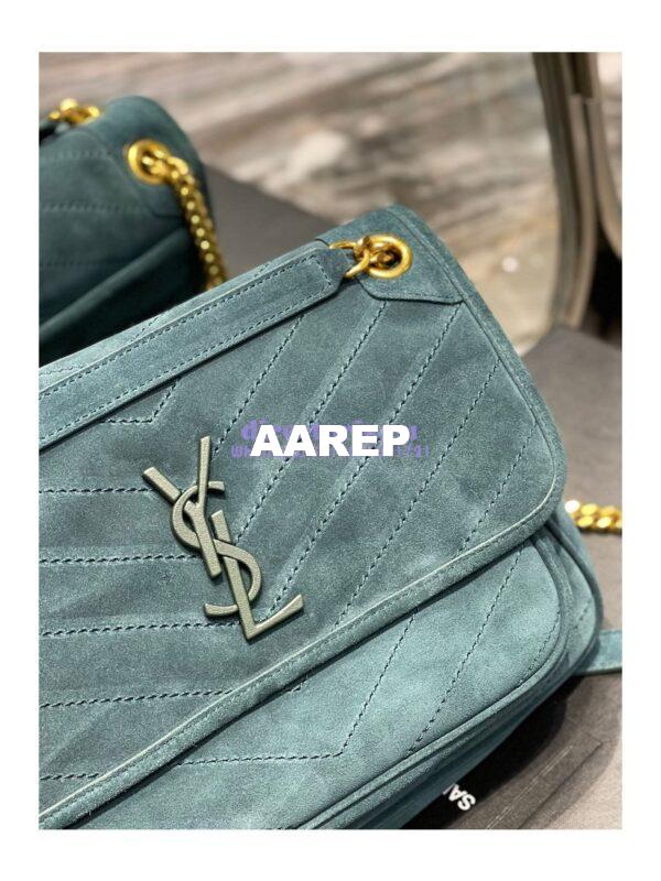 Replica YSL Saint Laurent Niki Medium In Quilted Suede And Smooth Leather 6331581 Dark Green 5