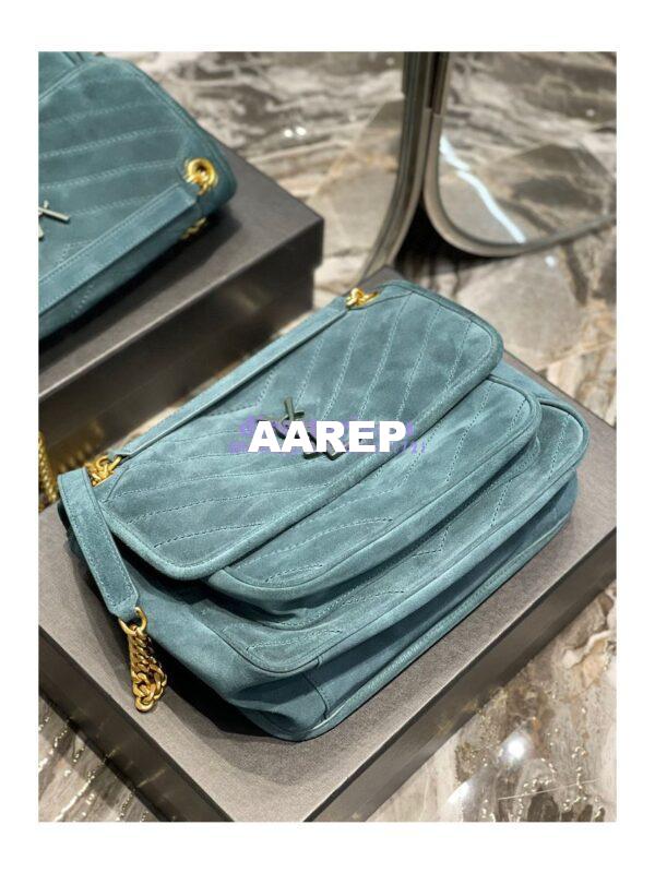 Replica YSL Saint Laurent Niki Medium In Quilted Suede And Smooth Leather 6331581 Dark Green 12