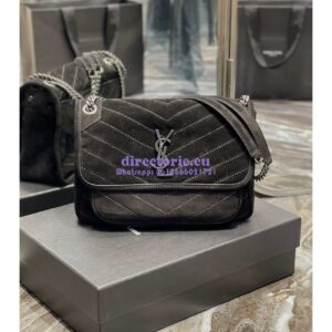 Replica YSL Saint Laurent Niki Medium In Quilted Suede And Smooth Leather 6331581 Black