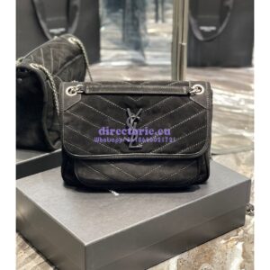 Replica YSL Saint Laurent Niki Medium In Quilted Suede And Smooth Leather 6331581 Black 2