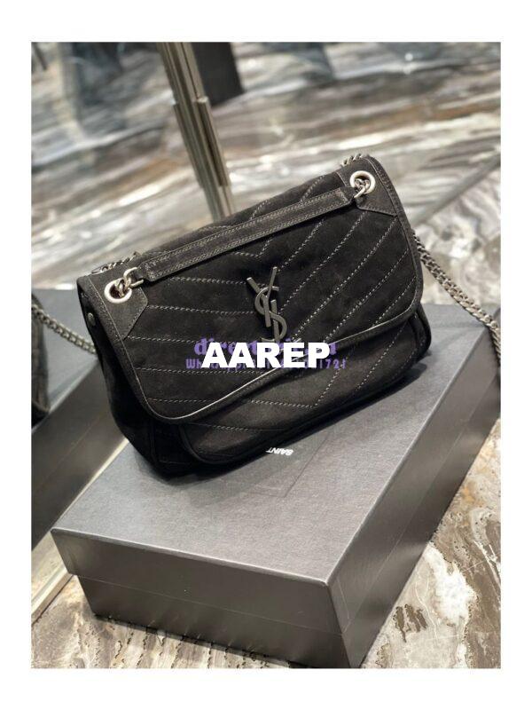 Replica YSL Saint Laurent Niki Medium In Quilted Suede And Smooth Leather 6331581 Black 5