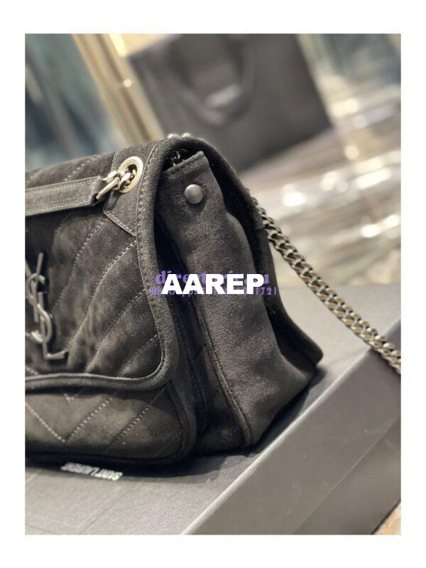 Replica YSL Saint Laurent Niki Medium In Quilted Suede And Smooth Leather 6331581 Black 6