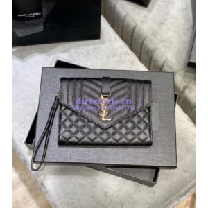 Replica YSL Saint Laurent Monogram Clutch in Quilted Grain De Poudre Embossed Leather 6176621 Black