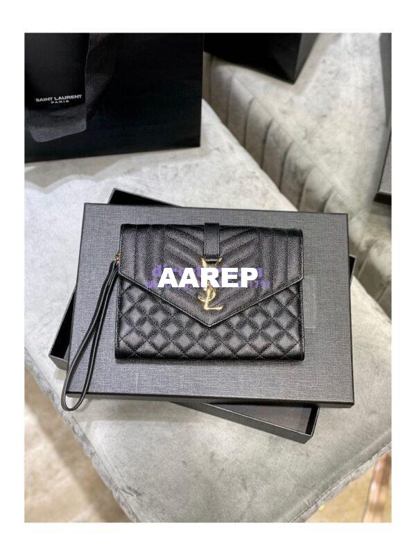 Replica YSL Saint Laurent Monogram Clutch in Quilted Grain De Poudre Embossed Leather 6176621 Black