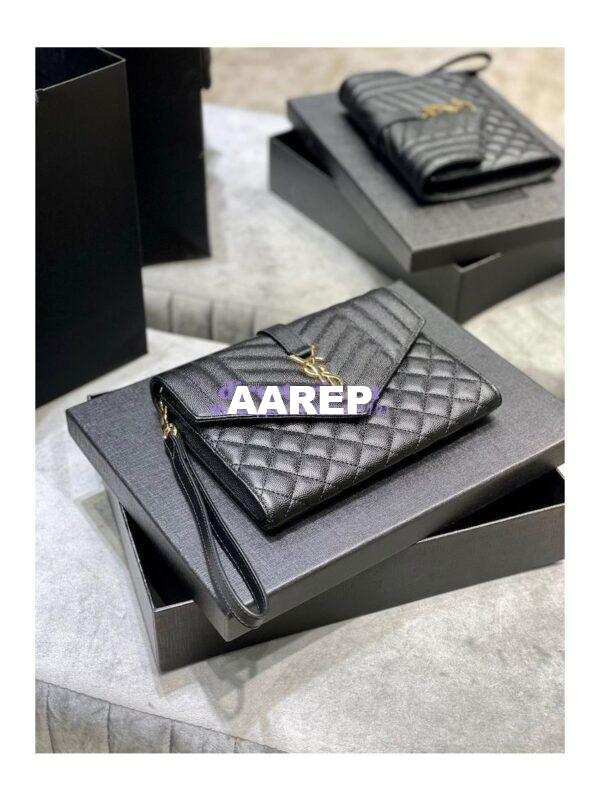 Replica YSL Saint Laurent Monogram Clutch in Quilted Grain De Poudre Embossed Leather 6176621 Black 2