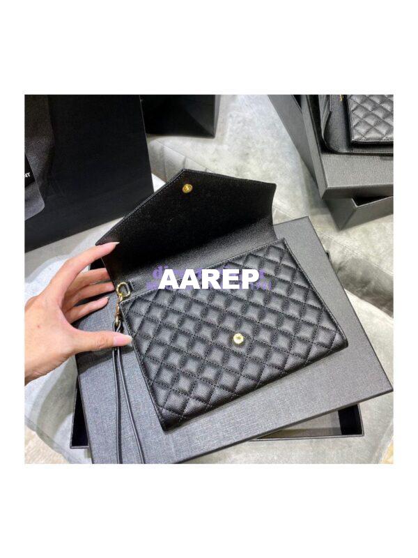 Replica YSL Saint Laurent Monogram Clutch in Quilted Grain De Poudre Embossed Leather 6176621 Black 5