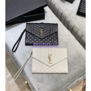 Replica YSL Saint Laurent Monogram Clutch in Quilted Grain De Poudre Embossed Leather 6176621 White