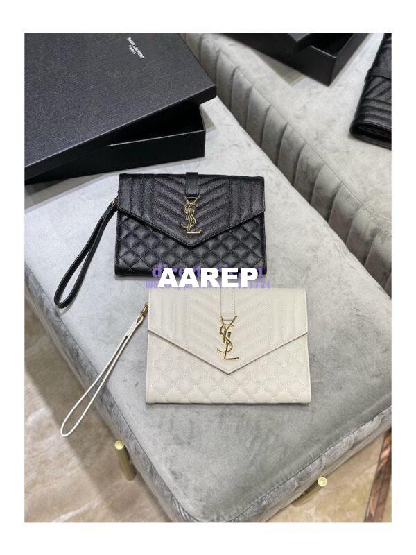 Replica YSL Saint Laurent Monogram Clutch in Quilted Grain De Poudre Embossed Leather 6176621 White 3