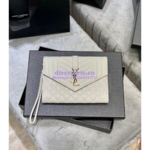 Replica YSL Saint Laurent Monogram Clutch in Quilted Grain De Poudre Embossed Leather 6176621 White 2