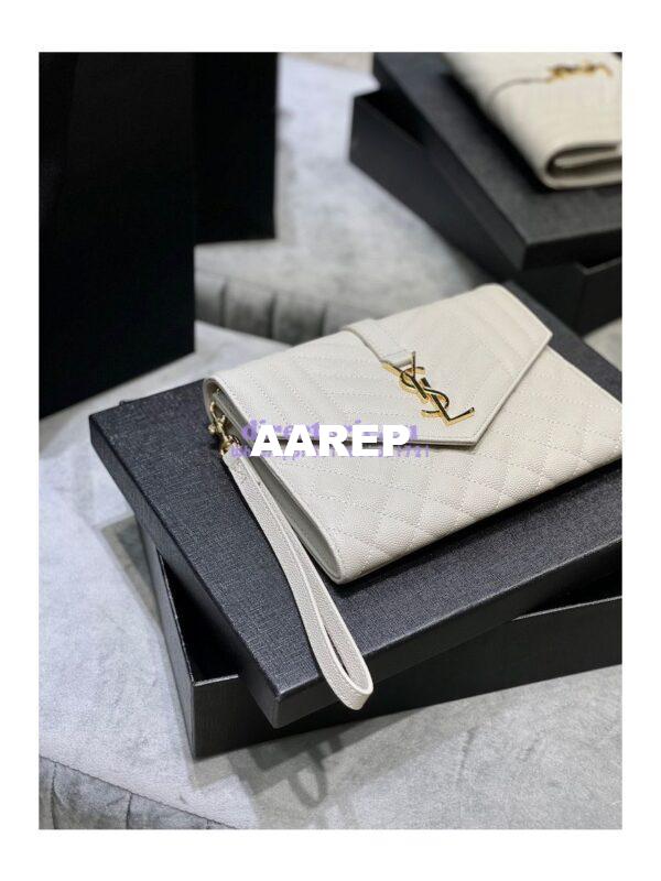 Replica YSL Saint Laurent Monogram Clutch in Quilted Grain De Poudre Embossed Leather 6176621 White 5