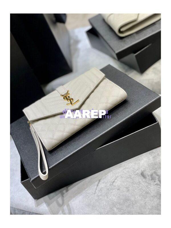 Replica YSL Saint Laurent Monogram Clutch in Quilted Grain De Poudre Embossed Leather 6176621 White 6