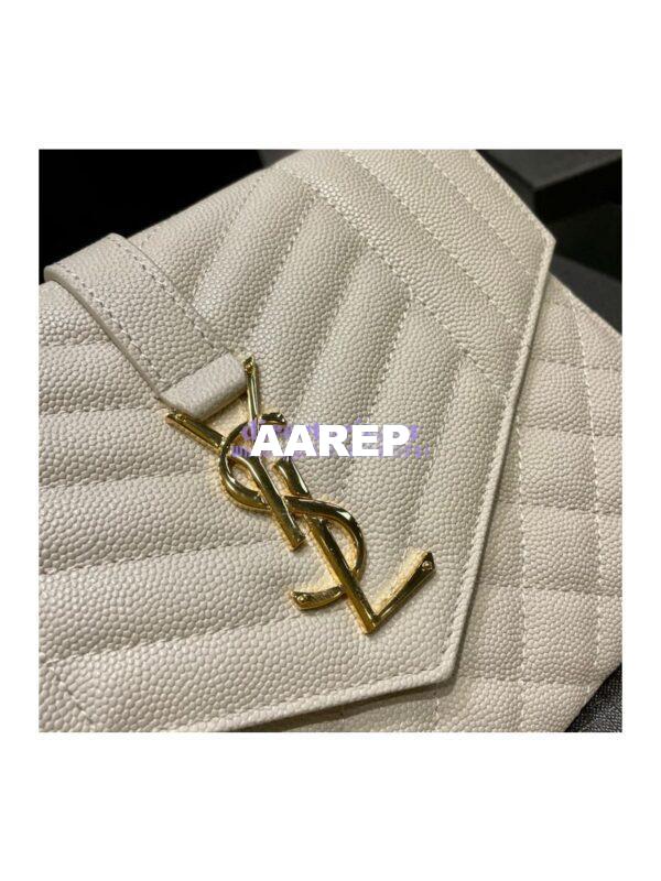 Replica YSL Saint Laurent Monogram Clutch in Quilted Grain De Poudre Embossed Leather 6176621 White 7