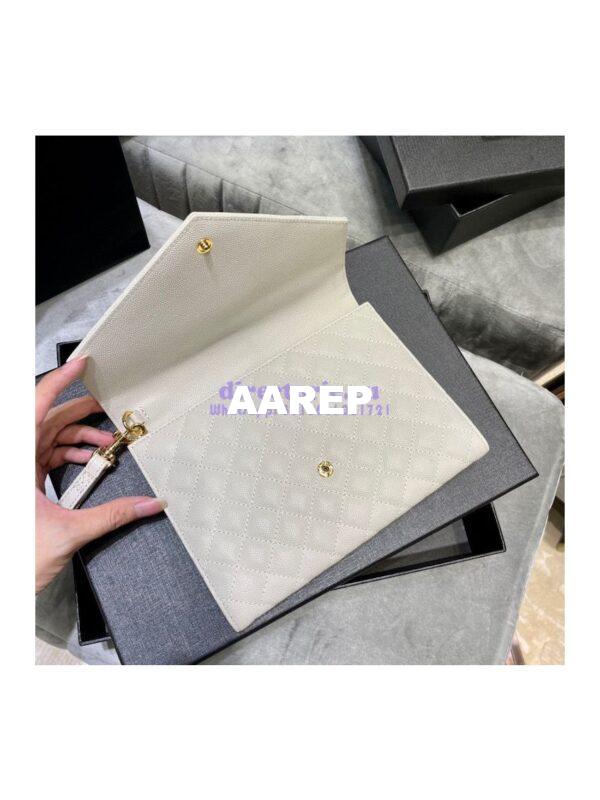 Replica YSL Saint Laurent Monogram Clutch in Quilted Grain De Poudre Embossed Leather 6176621 White 8