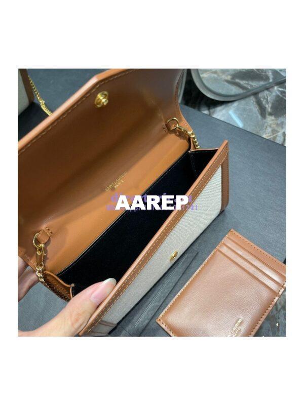Replica YSL Saint Laurent Uptown Chain Wallet In Beige and Brown Canvas 6077881 7
