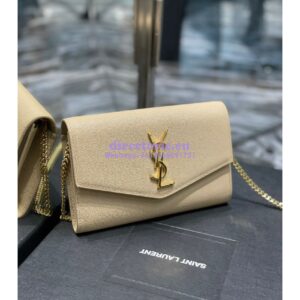 Replica YSL Saint Laurent Uptown Chain Wallet In Grain De Poudre Embossed Leather 6077881 Beige 2