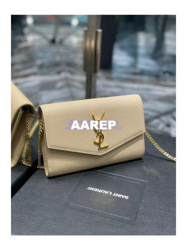 Replica YSL Saint Laurent Uptown Chain Wallet In Grain De Poudre Embossed Leather 6077881 Beige 2