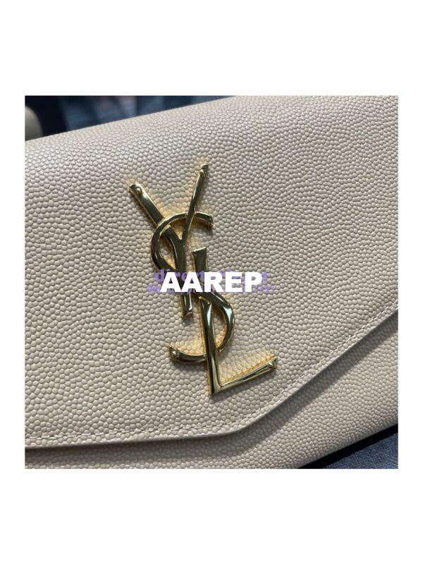 Replica YSL Saint Laurent Uptown Chain Wallet In Grain De Poudre Embossed Leather 6077881 Beige 3