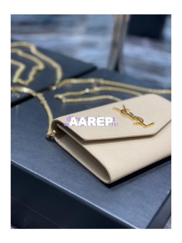 Replica YSL Saint Laurent Uptown Chain Wallet In Grain De Poudre Embossed Leather 6077881 Beige 4