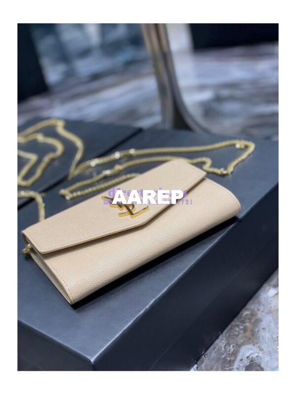 Replica YSL Saint Laurent Uptown Chain Wallet In Grain De Poudre Embossed Leather 6077881 Beige 6