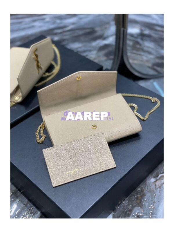 Replica YSL Saint Laurent Uptown Chain Wallet In Grain De Poudre Embossed Leather 6077881 Beige 7
