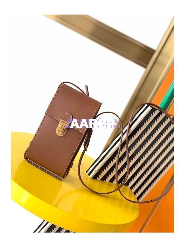Replica YSL Saint Laurent Tuc Phone Pouch With Strap In Supple Calfskin 6677182 Brown 3