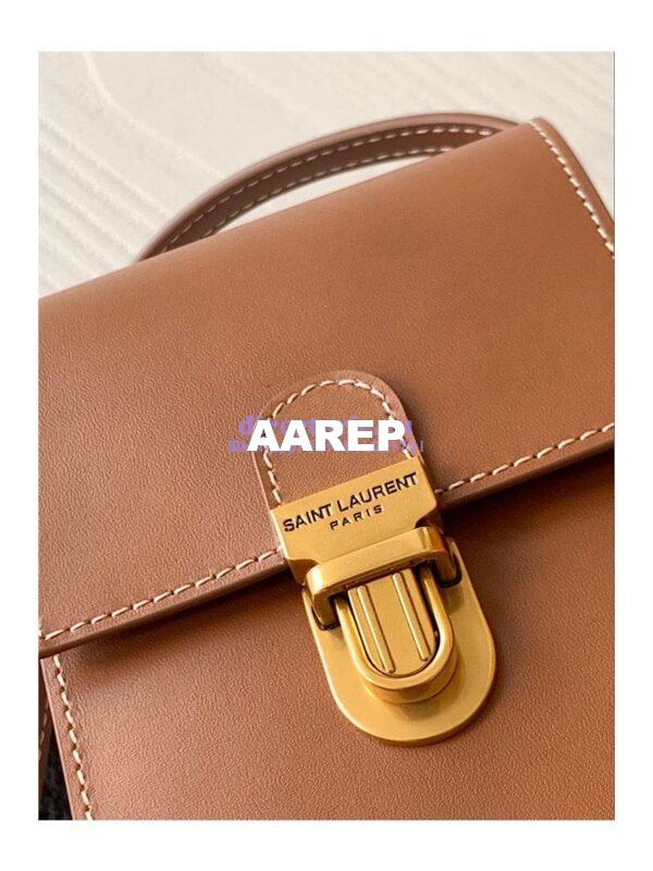 Replica YSL Saint Laurent Tuc Phone Pouch With Strap In Supple Calfskin 6677182 Brown 7