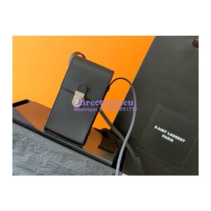 Replica YSL Saint Laurent Tuc Phone Pouch With Strap In Supple Calfskin 6677182 Black