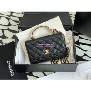 Replica Chanel Top Handle Wallet With Chain Lambskin AP3381 Black