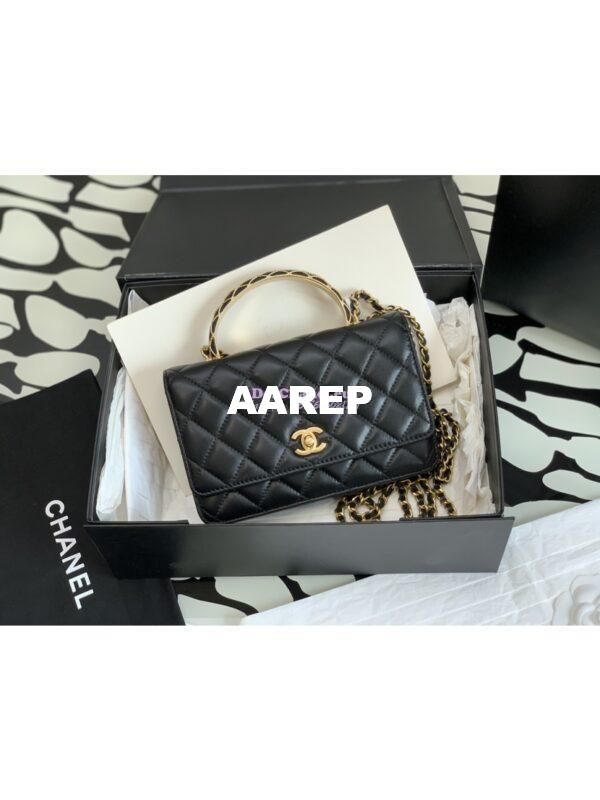 Replica Chanel Top Handle Wallet With Chain Lambskin AP3381 Black 3