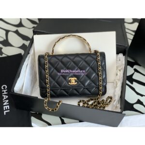 Replica Chanel Top Handle Wallet With Chain Lambskin AP3381 Black 2