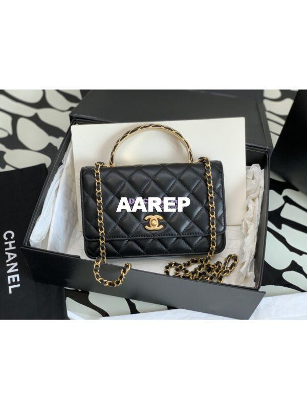 Replica Chanel Top Handle Wallet With Chain Lambskin AP3381 Black 4