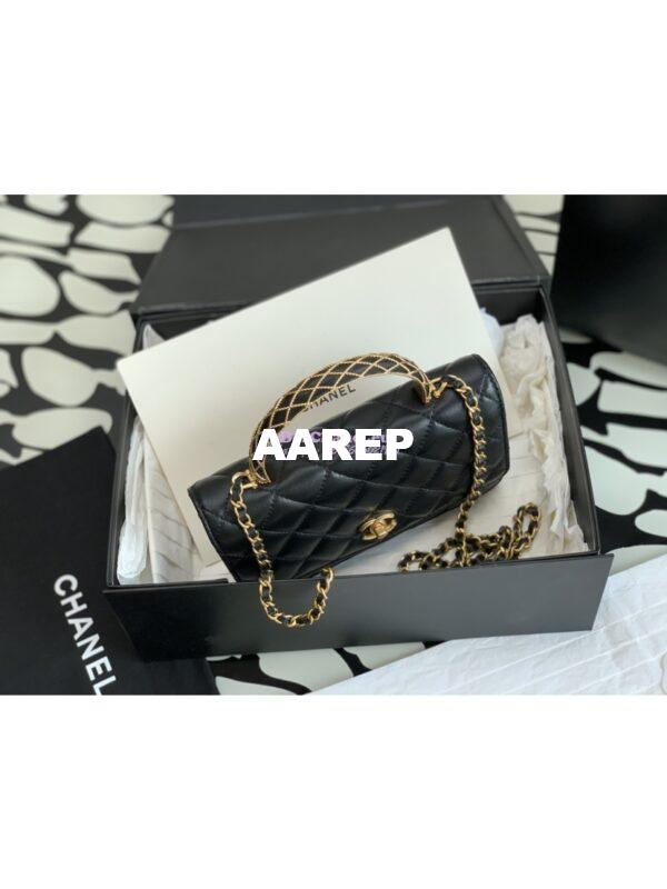 Replica Chanel Top Handle Wallet With Chain Lambskin AP3381 Black 5