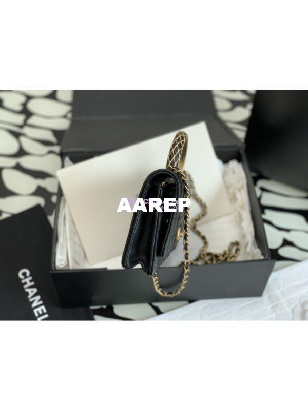 Replica Chanel Top Handle Wallet With Chain Lambskin AP3381 Black 7