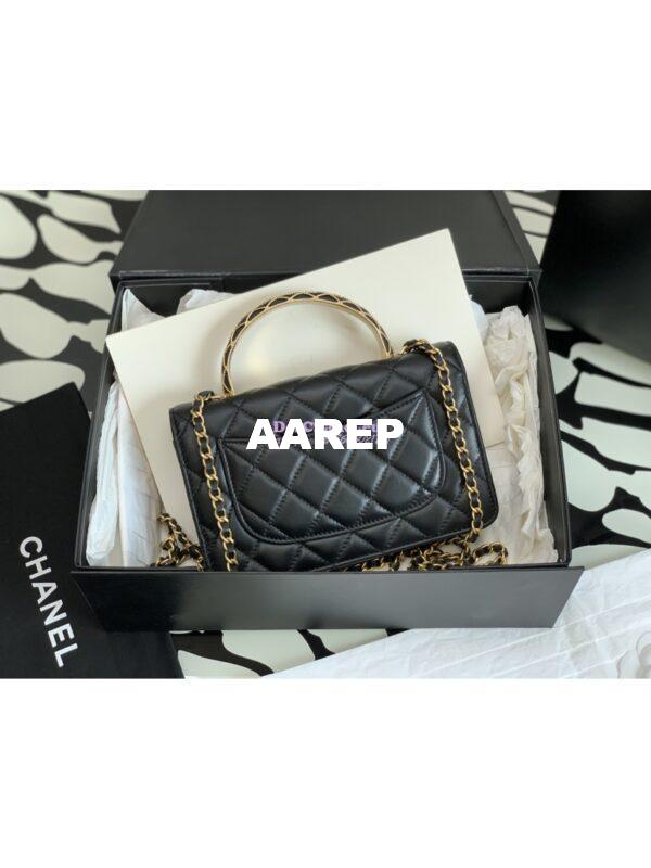 Replica Chanel Top Handle Wallet With Chain Lambskin AP3381 Black 8