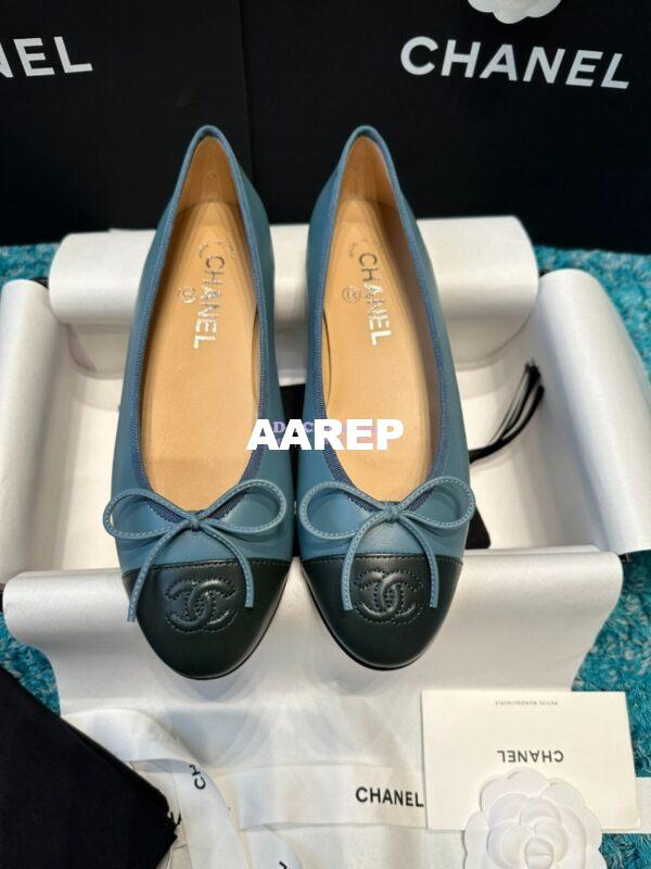 Replica Chanel Classic Lambskin Cap Toe Ballerinas G02819 Bleu Navy 3