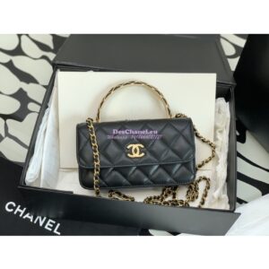 Replica Chanel Flap Phone Holder With Chain Lambskin AP3385 Black